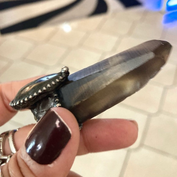 labradorite & Smokey crystal quartz maille stainless steel boho goth necklace - Picture 8 of 15